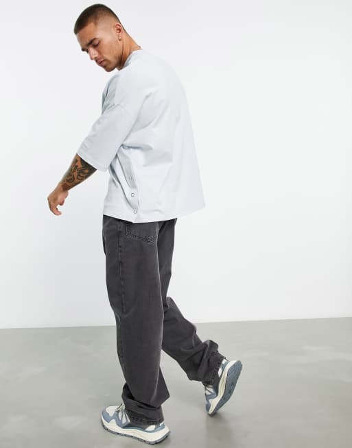 ASOS DESIGN – Oversize-T-Shirt in Blau mit Druckknöpfen an den Seiten, 4 von 4