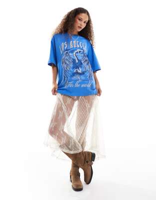 ASOS DESIGN - Oversize-T-Shirt in Blau mit nietenbesetzter Indie-Grafik „Los Angeles"