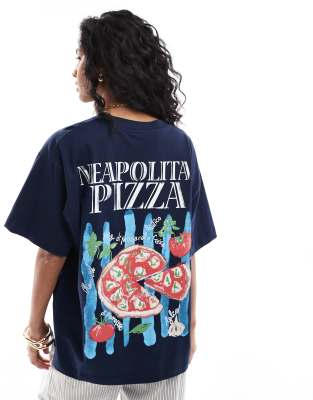 ASOS DESIGN - Oversize-T-Shirt in Blau mit Pizza-Grafik