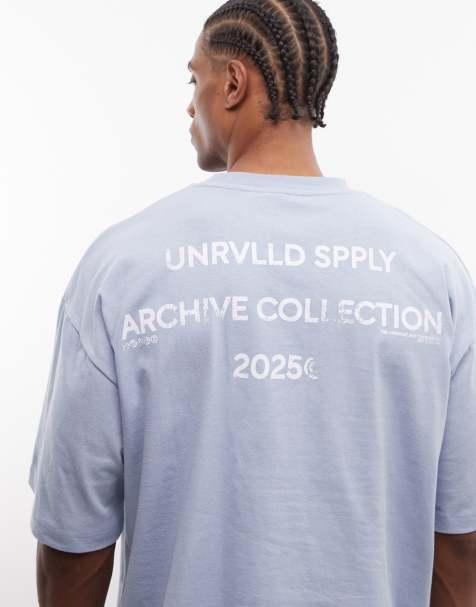 ASOS DESIGN – Oversize-T-Shirt in Blau mit Text-Print - view 1