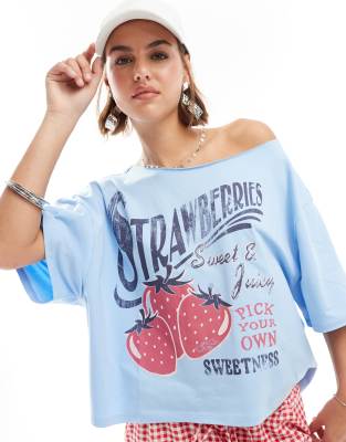 ASOS DESIGN - Oversize-T-Shirt in Blau mit tropischem Apfel-Grafikprint