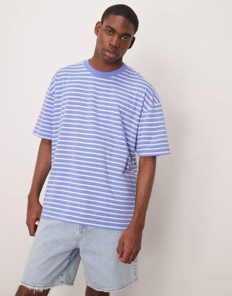 ASOS DESIGN – Oversize-T-Shirt in Blau und Weiß gestreift - view 1