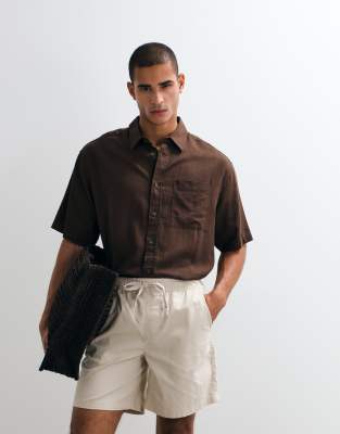 Oversize-T-Shirt in Braun aus Leinenmix-Brown Brown L