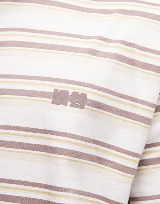 ASOS DESIGN – Oversize-T-Shirt in Braun gestreift mit Kyoto-Textprint in Bubble-Optik, 4 von 5