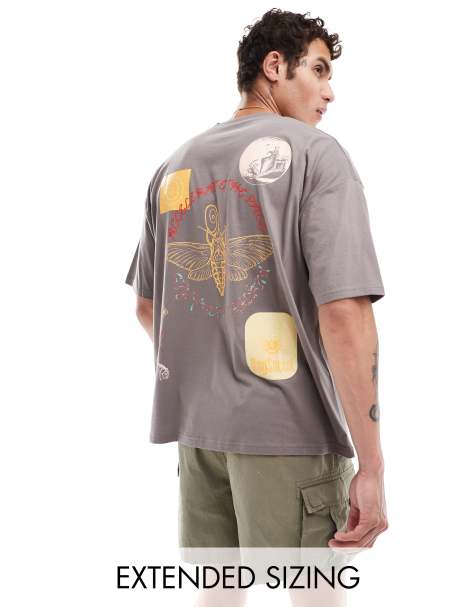 ASOS DESIGN – Oversize-T-Shirt in Braun mit abstraktem buntem Print - view 1