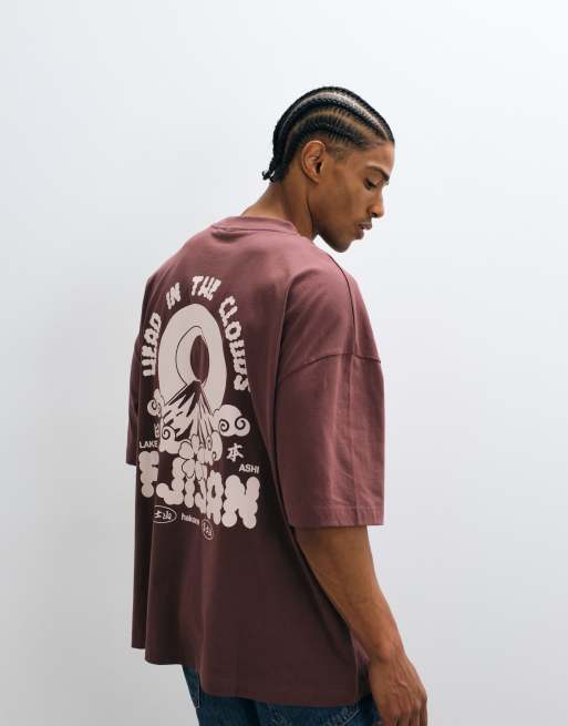 ASOS DESIGN – Oversize-T-Shirt in Braun mit Berg-Print, 4 von 5