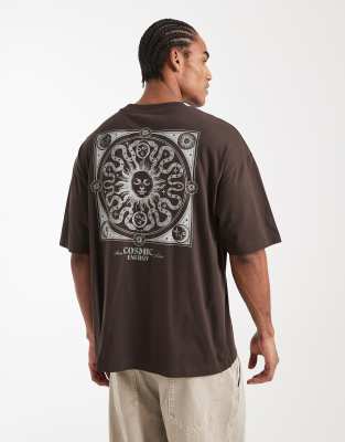 Oversize-T-Shirt in Braun mit Himmelskörper-Print-Brown Brown S