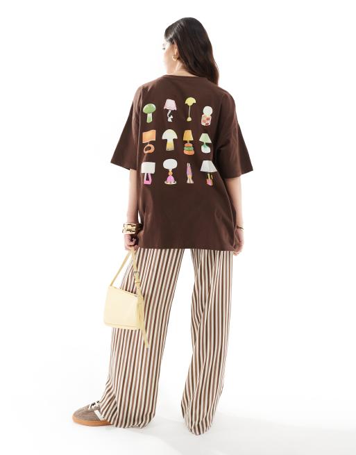 ASOS DESIGN – Oversize-T-Shirt in Braun mit Lampen-Grafikprint im Stil der 70er