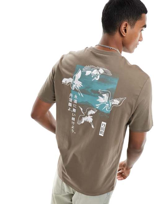 ASOS DESIGN – Oversize-T-Shirt in Braun mit Souvenir-Rückenprint
