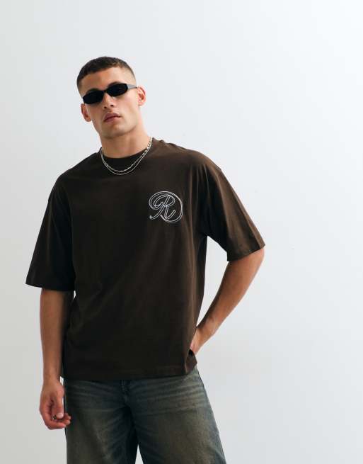 ASOS DESIGN – Oversize-T-Shirt in Braun mit Stickerei auf der Brust, 2 von 5