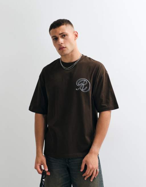 ASOS DESIGN – Oversize-T-Shirt in Braun mit Stickerei auf der Brust, 4 von 5