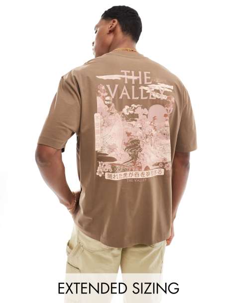 ASOS DESIGN – Oversize-T-Shirt in Braun mit „Valley“-Landschafts-Print auf dem Rücken - view 1