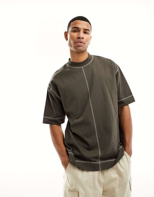 ASOS DESIGN – Oversize-T-Shirt in Braun mit Ziernaht