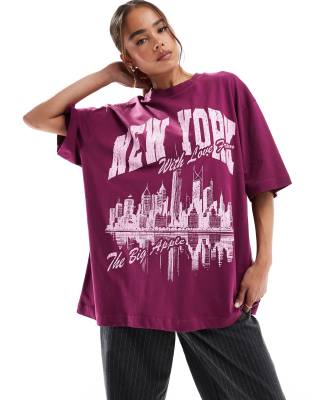 ASOS DESIGN - Oversize-T-Shirt in Burgunderrot mit „New York"-Grafikprint