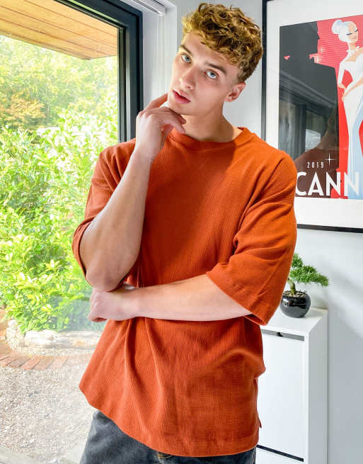 ASOS DESIGN Oversize T Shirt in Burnt Orange mit halblangen Armeln und Waffelstruktur ASOS