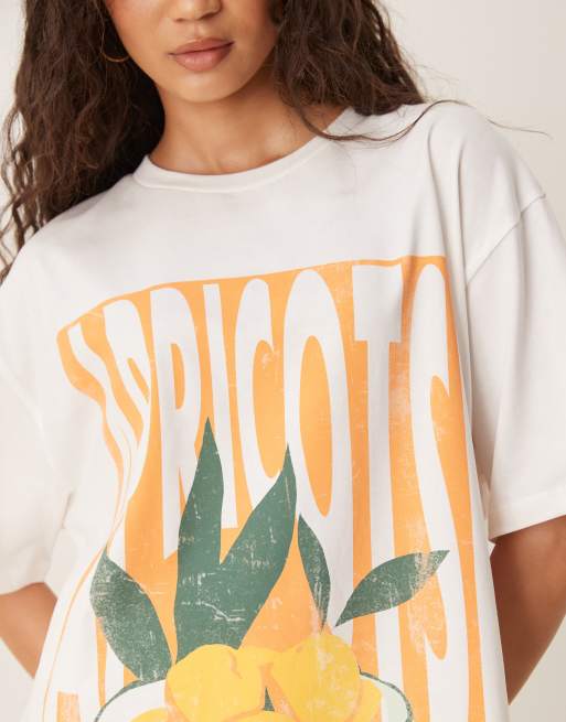 ASOS DESIGN – Oversize-T-Shirt in Creme mit Aprikosen-Frucht-Grafik, 2 von 4