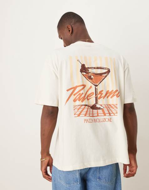 ASOS DESIGN – Oversize-T-Shirt in Creme mit Drinks-Grafikprint - view 1