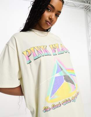 ASOS DESIGN - Oversize-T-Shirt in Creme mit lizenziertem Pink Floyd-Grafikprint-Weiß