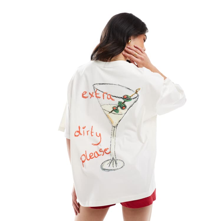 ASOS DESIGN Oversize T Shirt in CremeweiB mit Dirty Martini Cocktail Grafikprint ASOS