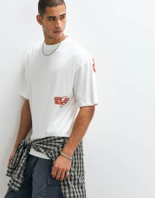 Oversize-T-Shirt in Cremeweiß mit großem Textprint Weiß M