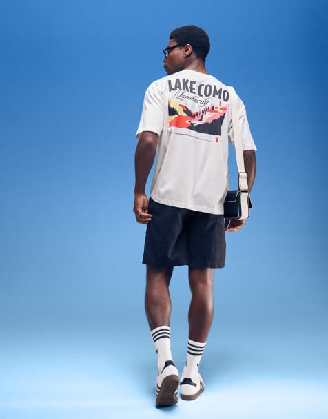 ASOS DESIGN – Oversize-T-Shirt in Cremeweiß mit Landschaftsgrafik-Print - view 1