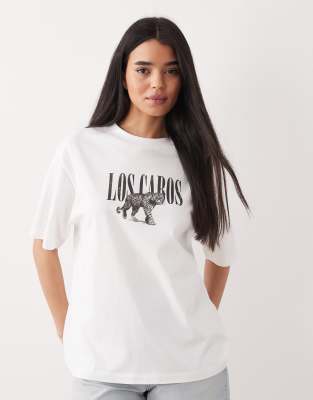 ASOS DESIGN - Oversize-T-Shirt in Cremeweiß mit „Los Cabos"-Grafikprint im Used-Look-Bunt