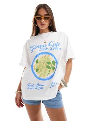 ASOS DESIGN - Oversize-T-Shirt in Cremeweiß mit Pasta-Print