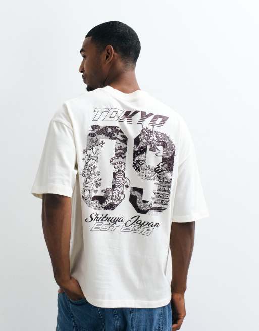 ASOS DESIGN – Oversize-T-Shirt in Cremeweiß mit „Tokyo“-Grafikprint auf der Brust, 5 von 5