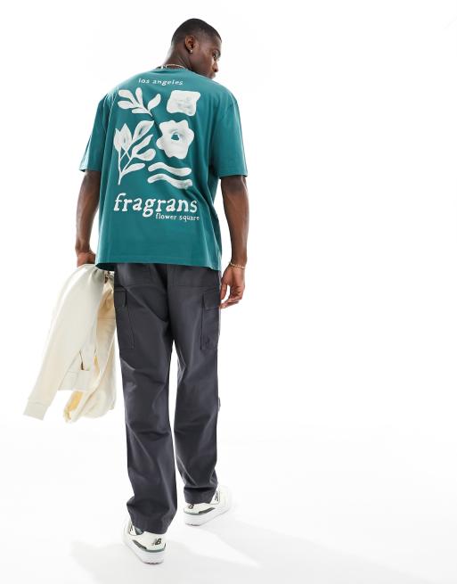 ASOS DESIGN – Oversize-T-Shirt in Dunkelgrün mit floralem Rückenprint, 4 von 4