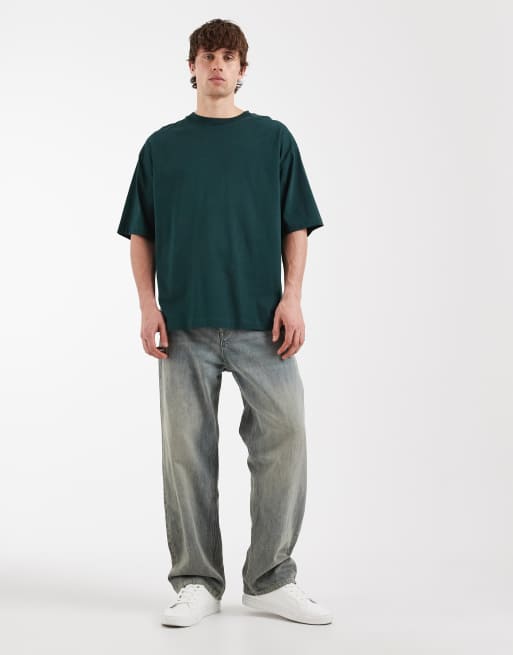 ASOS DESIGN – Oversize-T-Shirt in Dunkelgrün mit Print entlang der Wirbelsäule, 2 von 5