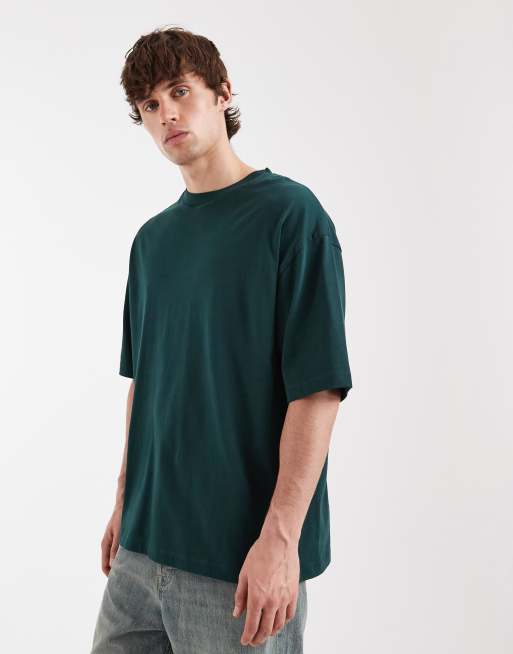 ASOS DESIGN – Oversize-T-Shirt in Dunkelgrün mit Print entlang der Wirbelsäule, 3 von 5