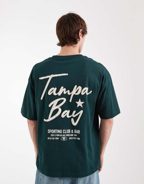 ASOS DESIGN – Oversize-T-Shirt in Dunkelgrün mit Text-Print am Rücken - view 1