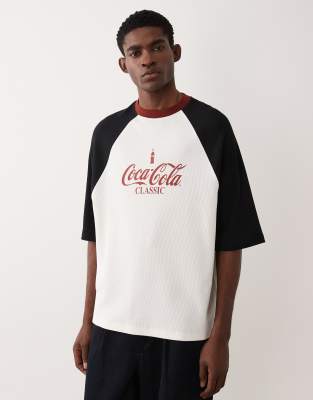 Oversize-T-Shirt in Ecru mit Raglanärmeln und Coca-Cola-Print-Weiß Weiß S