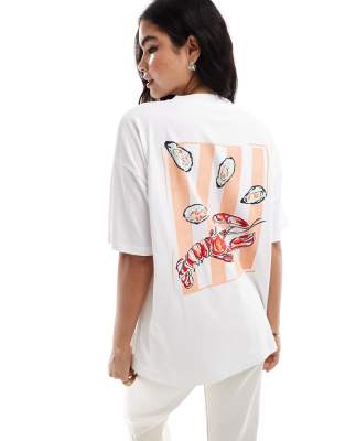 ASOS DESIGN - Oversize-T-Shirt in Elfenbeinweiß mit Auster-Grafikprint