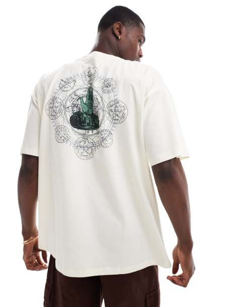 ASOS DESIGN – Oversize-T-Shirt in gebrochenem Weiß mir Print am Rücken - view 1