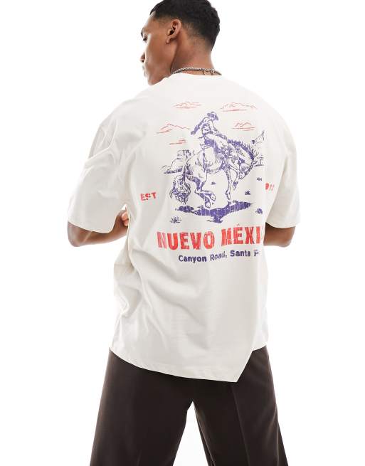 ASOS DESIGN – Oversize-T-Shirt in gebrochenem Weiß mit Cowboy-Print auf dem Rücken, 3 von 4