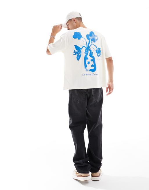 ASOS DESIGN – Oversize-T-Shirt in gebrochenem Weiß mit gemaltem Blumen-Rückenprint, 3 von 4