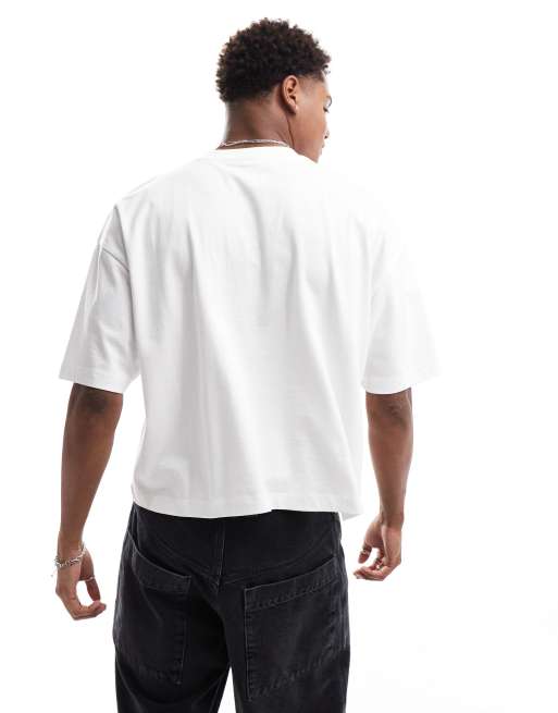 ASOS DESIGN – Oversize-T-Shirt in gebrochenem Weiß mit kurzem Schnitt und Print auf der Brust, 4 von 4