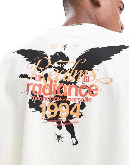 ASOS DESIGN – Oversize-T-Shirt in gebrochenem Weiß mit kurzem Schnitt und Rückenprint, 3 von 4