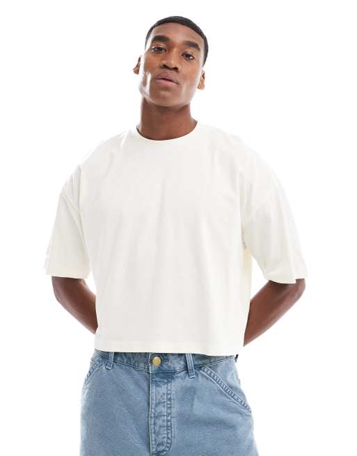 ASOS DESIGN – Oversize-T-Shirt in gebrochenem Weiß mit kurzem Schnitt und Rückenprint, 4 von 4