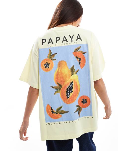ASOS DESIGN – Oversize-T-Shirt in Gelb mit Papaya-Frucht-Print - view 1