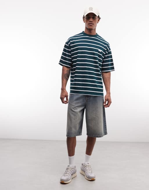 ASOS DESIGN – Oversize-T-Shirt in gestreiftem Grün mit Kyoto-Schriftzug, 2 von 5