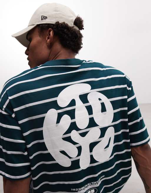 ASOS DESIGN – Oversize-T-Shirt in gestreiftem Grün mit Kyoto-Schriftzug, 3 von 5