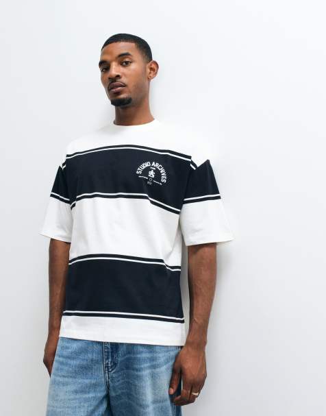 ASOS DESIGN – Oversize-T-Shirt in gestreiftem Weiß - view 1