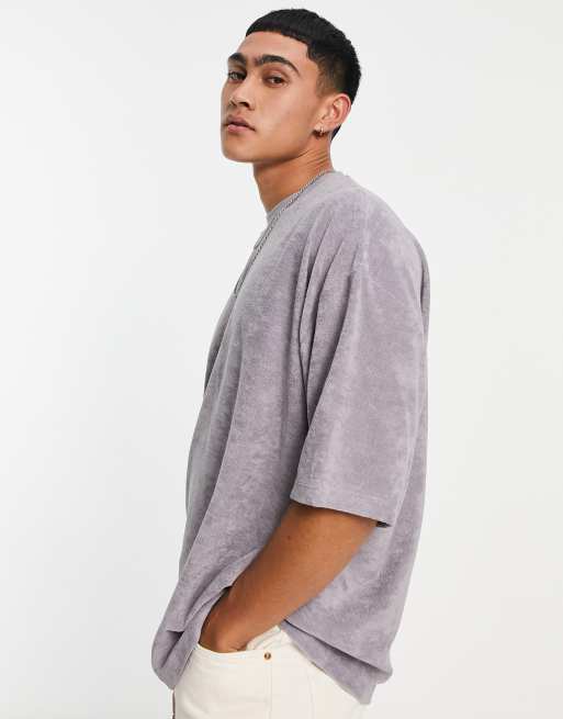 Asos Design Oversize T Shirt In Grau Aus Frottee Asos