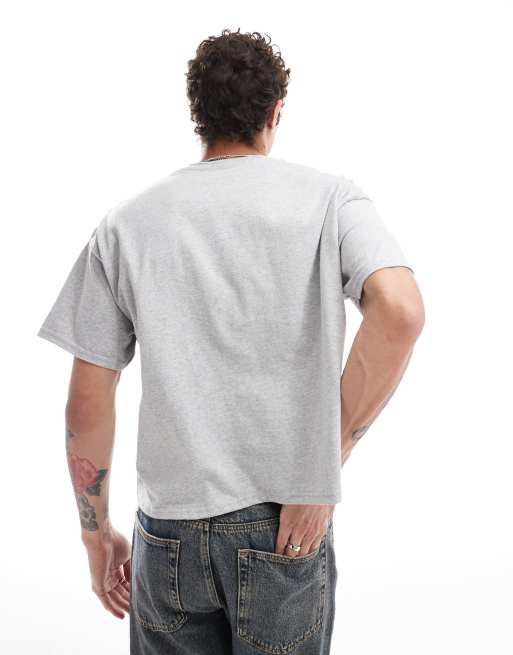 ASOS DESIGN – Oversize-T-Shirt in grau meliert mit kurzem Schnitt und „Sevilla“-Print vorne, 3 von 4