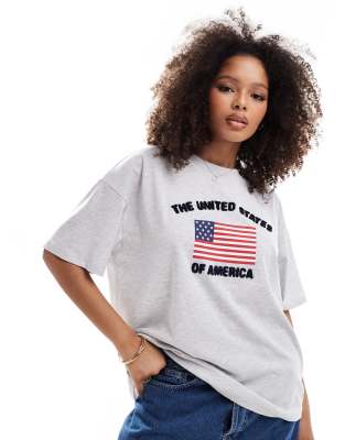 ASOS DESIGN - Oversize-T-Shirt in Grau meliert mit USA-Flaggengrafik