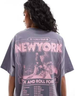 ASOS DESIGN - Oversize-T-Shirt in Grau mit „New York"-Grafikprint