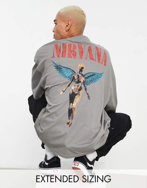 ASOS DESIGN – Oversize-T-Shirt in Grau mit Nirvana-Print