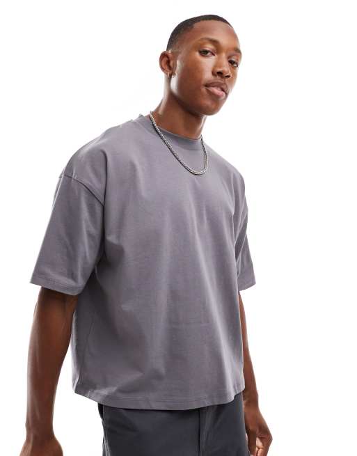 ASOS DESIGN – Oversize-T-Shirt in Grau mit Print auf Vorder- und Rückseite, 2 von 4